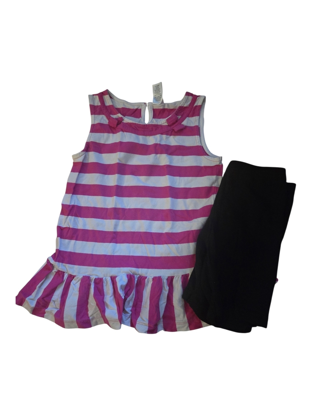 Gymboree Pink and White Striped Tank Top with Black Bottoms